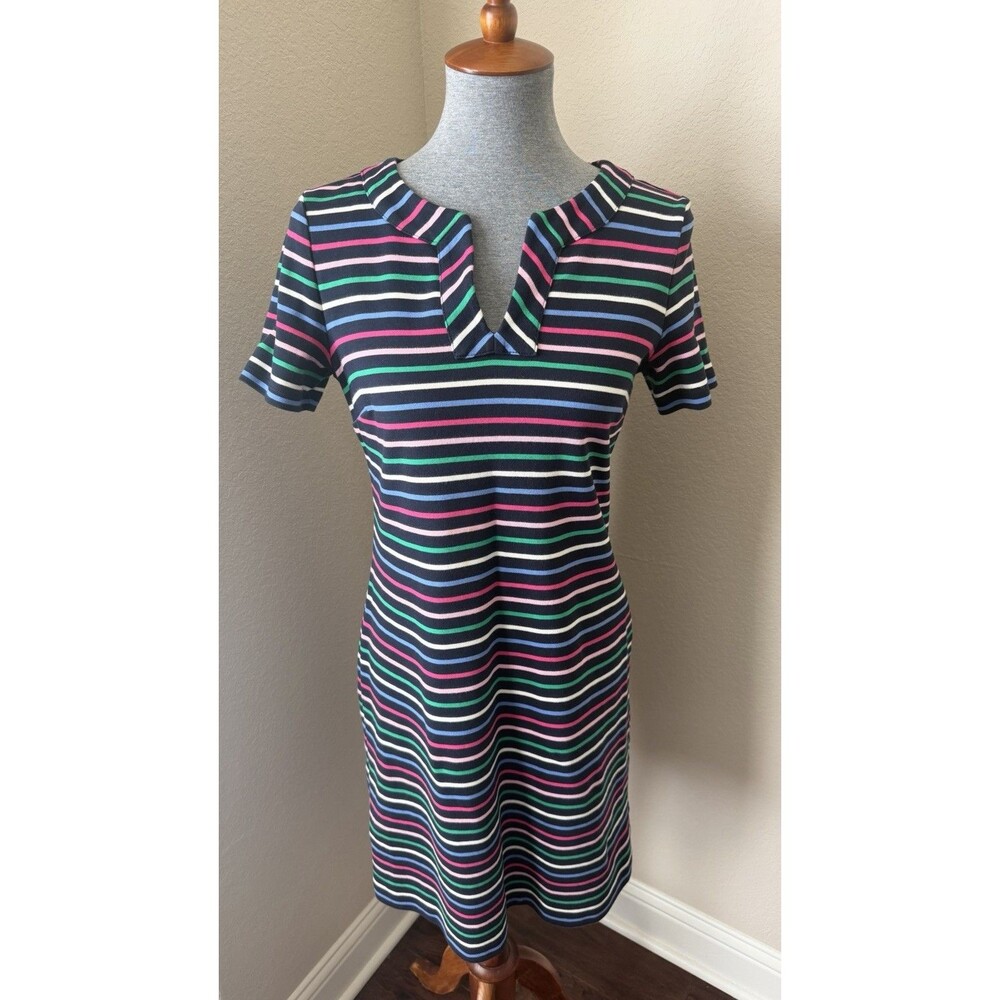 Talbots Women's Size Medium Multicolored Striped V-Neck Short Sleeve Shift Dress